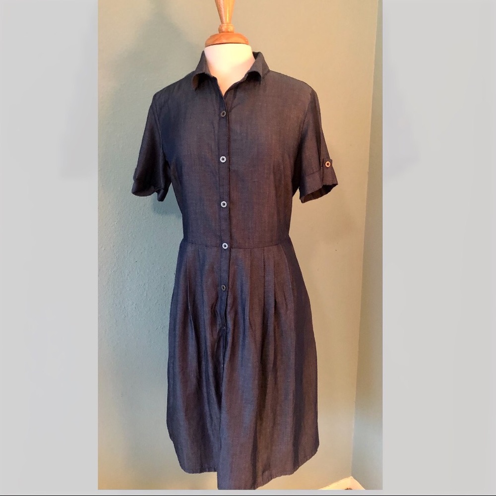 Relaxed Fit Chambray Shirt Dress